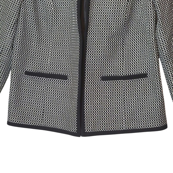 Talbots Black White Print Collarless Open Blazer Office Career Classic Jacket 10 - Picture 5 of 16